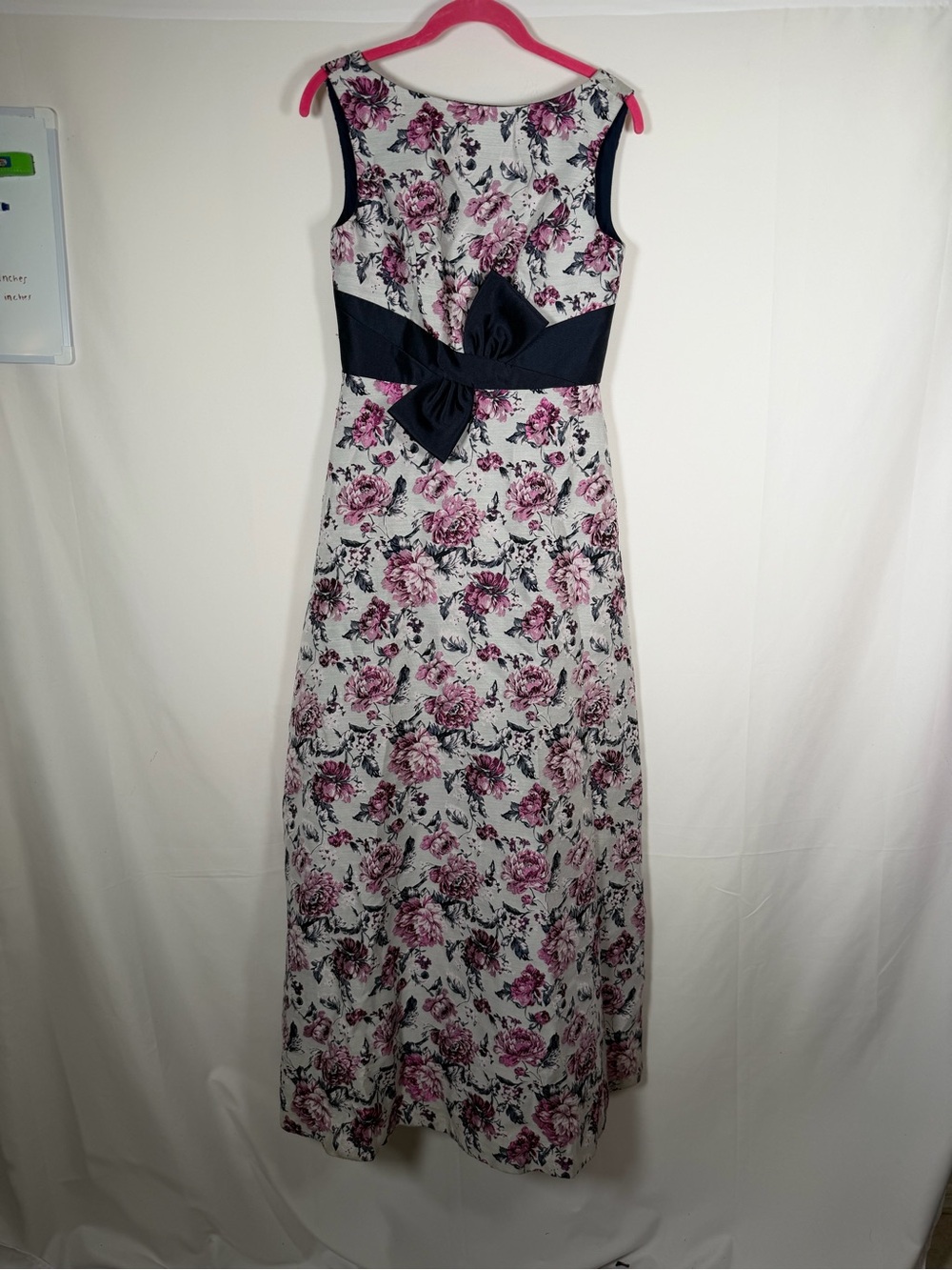Kay Unger Selena Floral Gown w/ Navy Bow Waist - Wedding Guest, Mother of Bride
